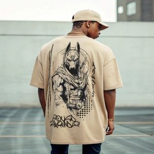 Sould threads Camiseta Dioses Egipcios- Anubis Oversize, Cuello RIB, 100% algodón, 150gramos
